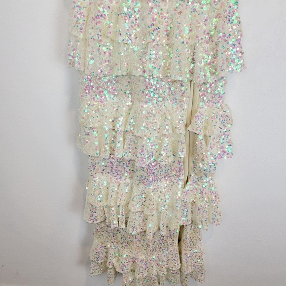 NWT TLC Say Yes Juniors All Over Sequin Tiered White Iridescent Dress - Picture 8 of 12